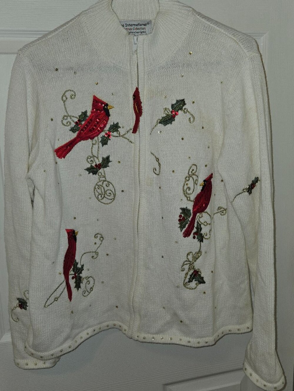 Tiara International Christmas Collection Cardinal Cardigan  Size XL